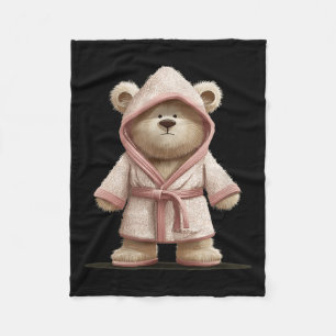Funny White Teddy Bear in Bathrope Look Fleece Blanket