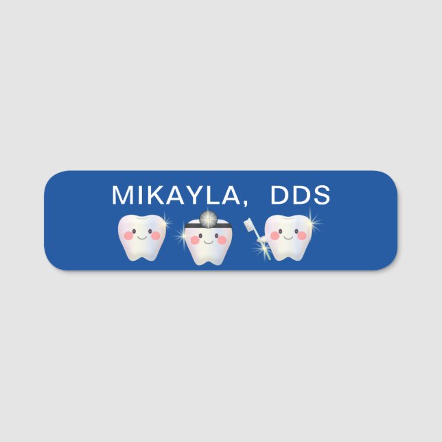 Funny White Teeth Dentistry Blue Name Tag (Front)