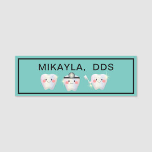 Funny White Teeth Dentistry Name Tag