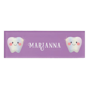 Funny White Teeth Dentistry Name Tag