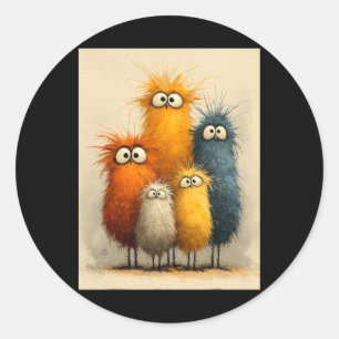 Funny Wide Eyed Cartoon Birds Art For Chicken Love Classic Round Sticker