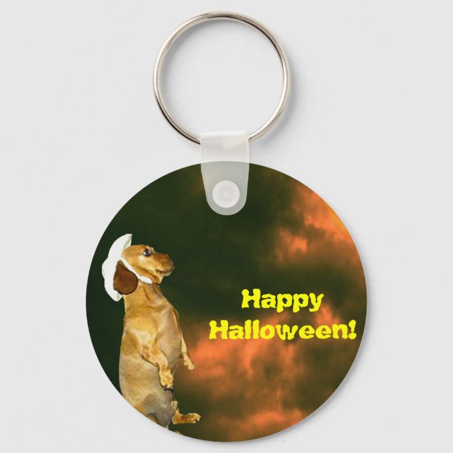Funny Wiener Dog Happy Halloween Key Ring (Front)