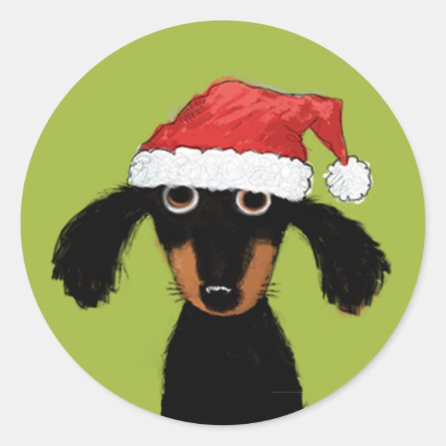 Funny Wiener Dog Santa | Dachshund Christmas Xmas Classic Round Sticker (Front)