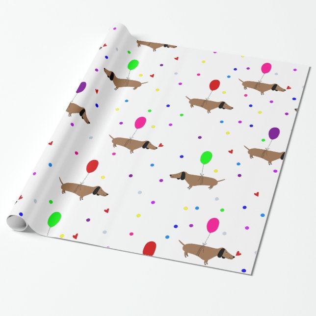 funny wiener dogs dachshund balloons wrapping paper (Unrolled)