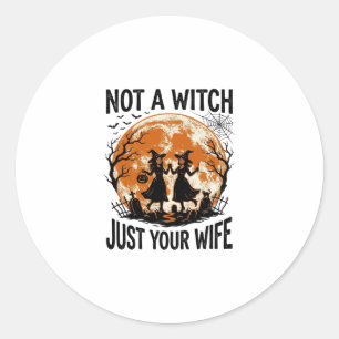 Funny Wife Halloween Vintage Witch Moon Design_1 Classic Round Sticker