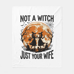 Funny Wife Halloween Vintage Witch Moon Design_1 Fleece Blanket