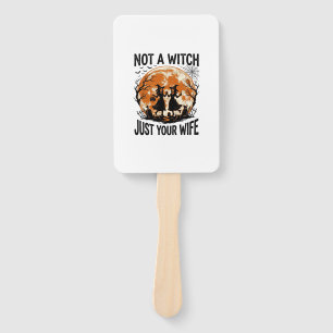 Funny Wife Halloween Vintage Witch Moon Design_1 Hand Fan