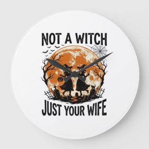 Funny Wife Halloween Vintage Witch Moon Design_1 Large Clock