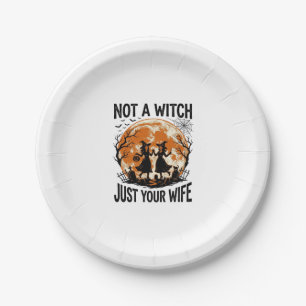 Funny Wife Halloween Vintage Witch Moon Design_1 Paper Plate