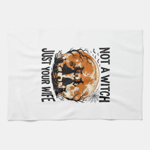 Funny Wife Halloween Vintage Witch Moon Design_1 Tea Towel