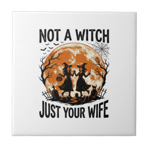 Funny Wife Halloween Vintage Witch Moon Design_1 Tile
