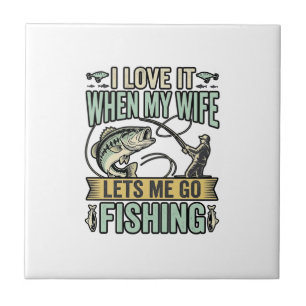 Funny Wife Lets Me Go Fishing Vintage Shirt Design Tile