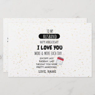 Funny Wife to Husband Humour Message on Anniversar Stationery