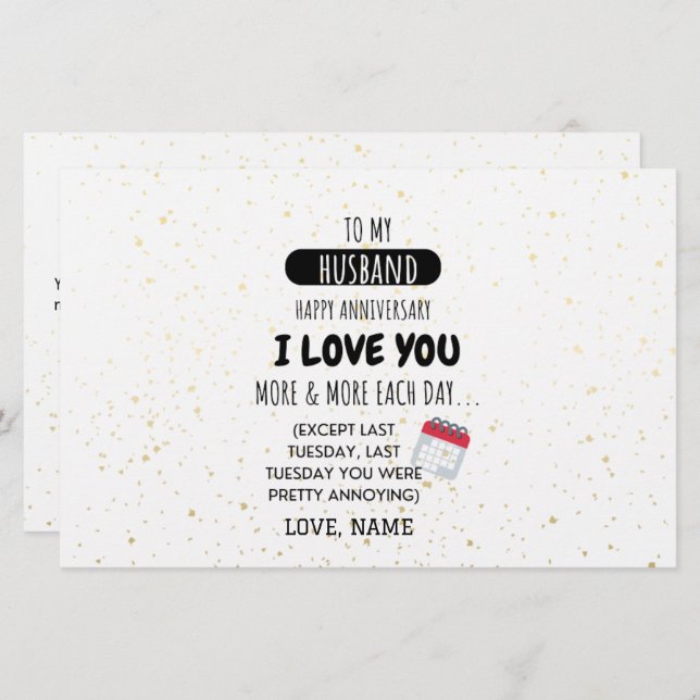 Funny Wife to Husband Humour Message on Anniversar Stationery (Front/Back)