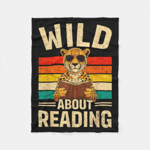 Funny wild about reading retro cheetah book boys fleece blanket
