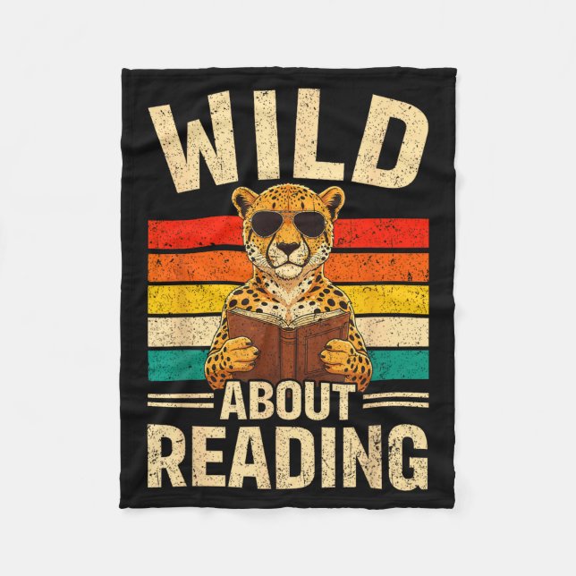 Funny wild about reading retro cheetah book boys fleece blanket (Front)