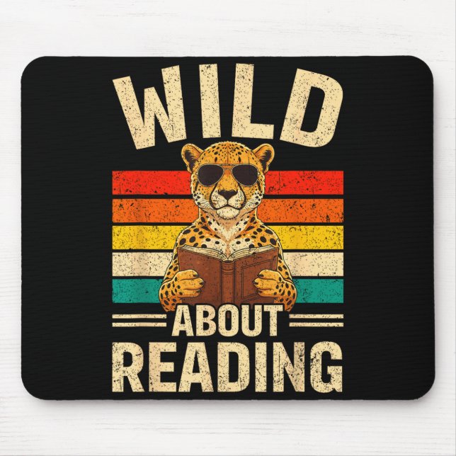 Funny wild about reading retro cheetah book boys mouse mat (Front)