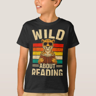 Funny wild about reading retro cheetah book boys T-Shirt