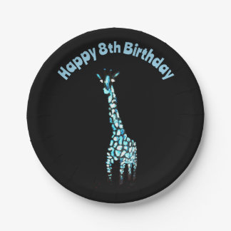 Funny Wild Animal Blue Giraffe Age Birthday Paper Plate