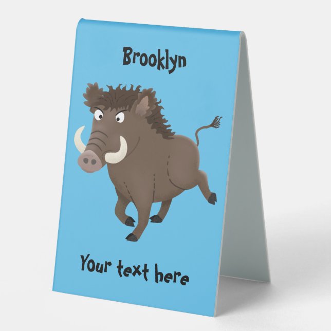 Funny wild boar razorback cartoon illustration (Front)