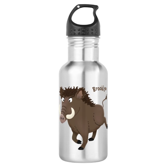 Funny wild boar razorback cartoon illustration  532 ml water bottle (Front)