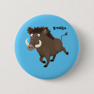 Funny wild boar razorback cartoon illustration 6 cm round badge