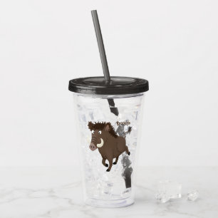 Funny wild boar razorback cartoon illustration acrylic tumbler