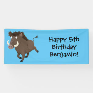 Funny wild boar razorback cartoon illustration banner