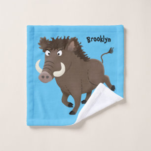 Funny wild boar razorback cartoon illustration bath towel set