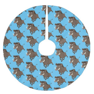 Funny wild boar razorback cartoon illustration brushed polyester tree skirt