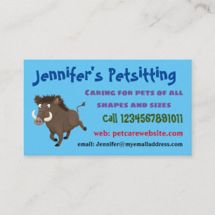 Funny wild boar razorback cartoon illustration business card