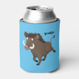 Funny wild boar razorback cartoon illustration can cooler
