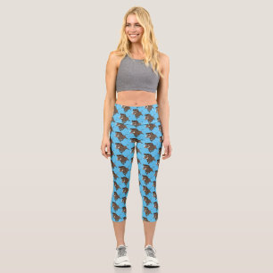 Funny wild boar razorback cartoon illustration capri leggings