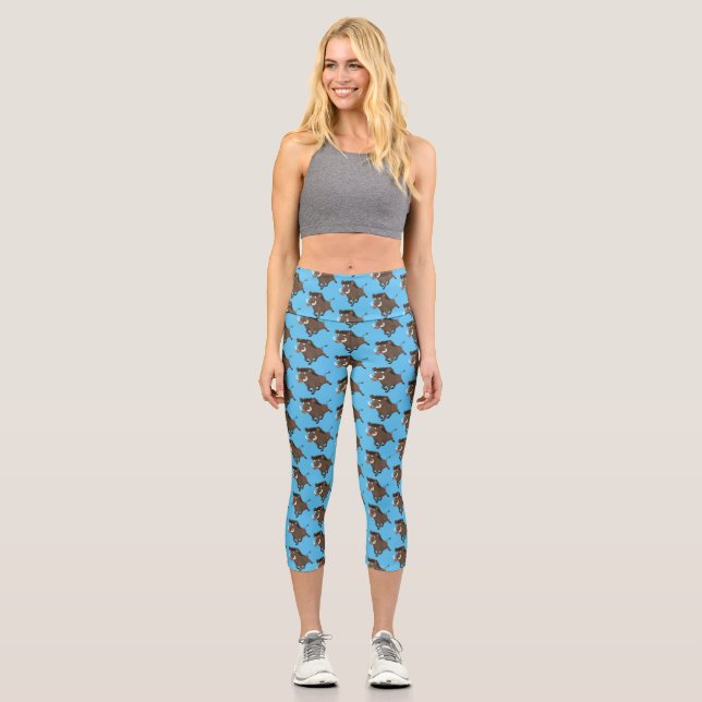 Funny wild boar razorback cartoon illustration capri leggings (Front)