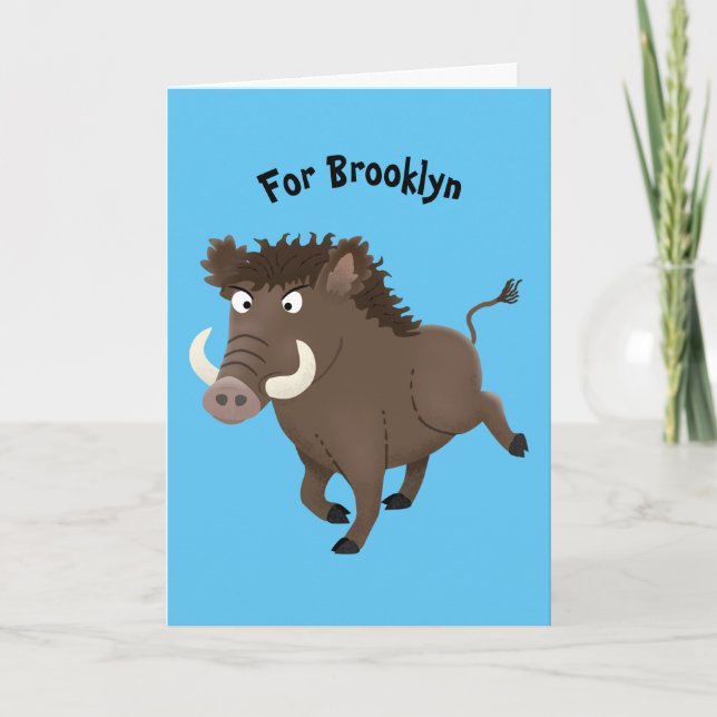 Funny wild boar razorback cartoon illustration card (Front)