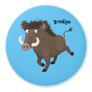 Funny wild boar razorback cartoon illustration ceramic knob