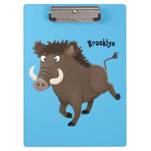 Funny wild boar razorback cartoon illustration clipboard