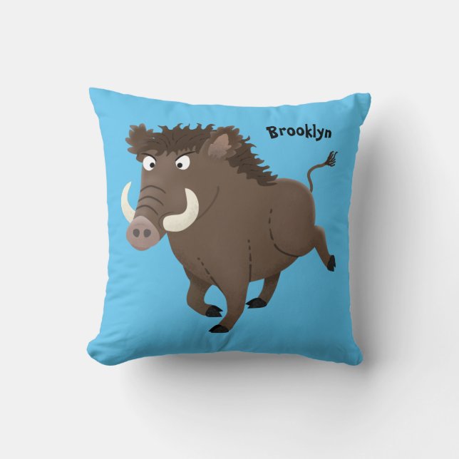 Funny wild boar razorback cartoon illustration cushion (Front)