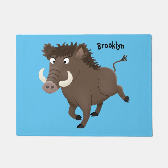 Funny wild boar razorback cartoon illustration doormat (Front)