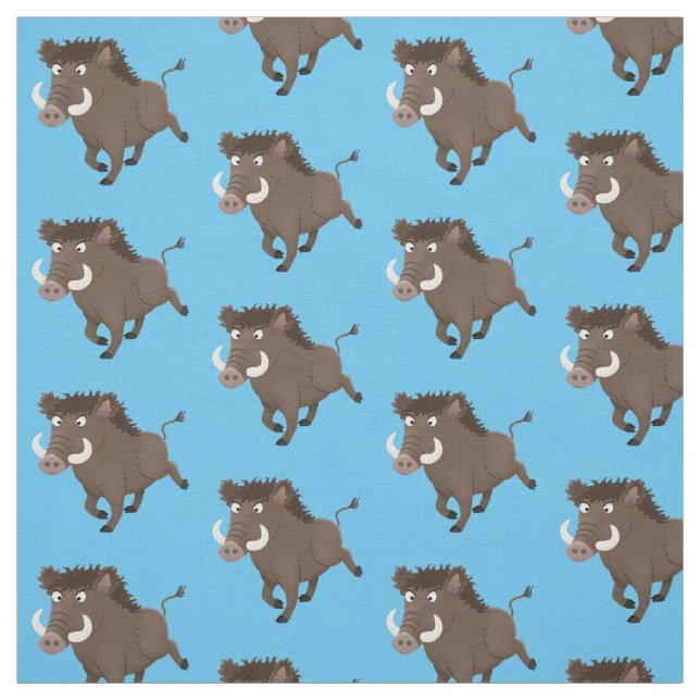 Funny wild boar razorback cartoon illustration fabric (Swatch)