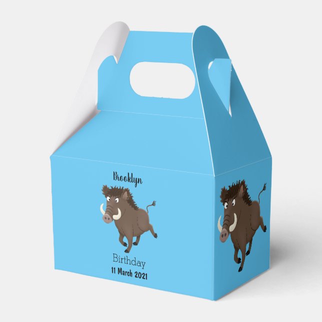 Funny wild boar razorback cartoon illustration favour box (Front Side)