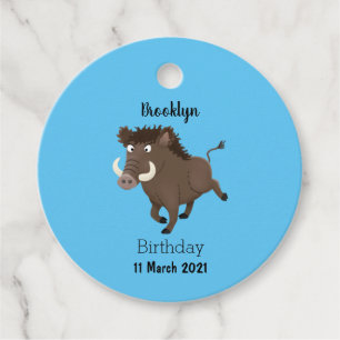 Funny wild boar razorback cartoon illustration favour tags