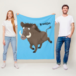 Funny wild boar razorback cartoon illustration fleece blanket
