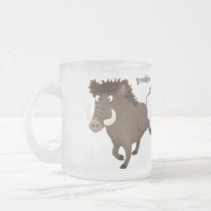 Funny wild boar razorback cartoon illustration frosted glass coffee mug