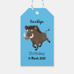 Funny wild boar razorback cartoon illustration gift tags