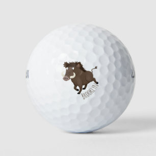 Funny wild boar razorback cartoon illustration golf balls