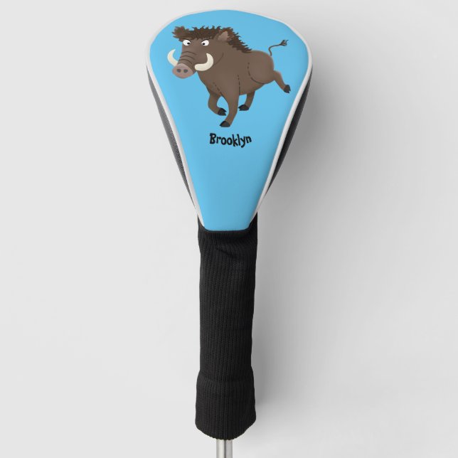 Funny wild boar razorback cartoon illustration golf head cover (Front)