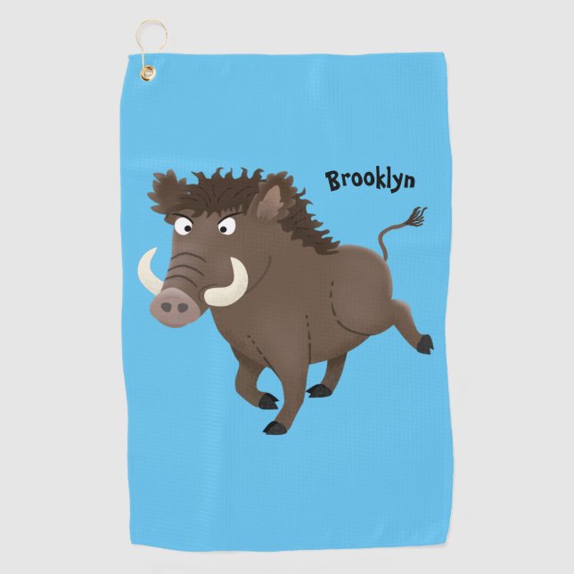 Funny wild boar razorback cartoon illustration golf towel (Front)