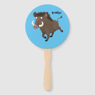 Funny wild boar razorback cartoon illustration hand fan