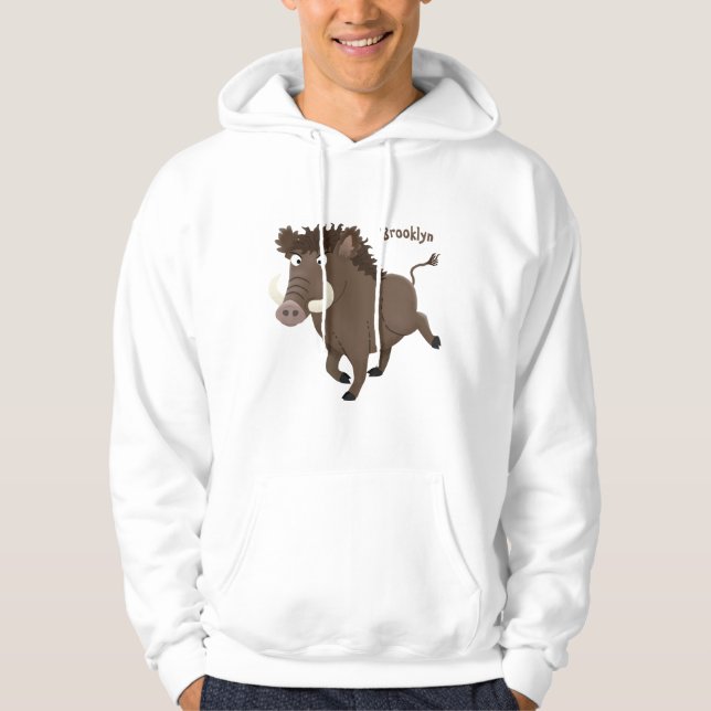 Funny wild boar razorback cartoon illustration hoodie (Front)